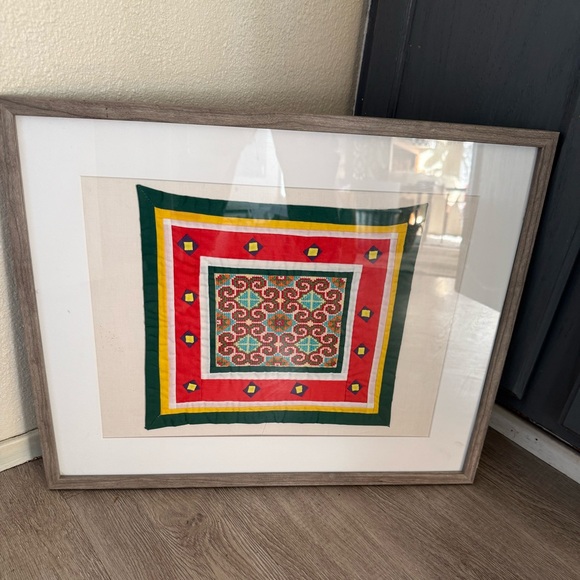 vintage embroidered 1970s Tapestry fabric matted framed fine art 16x20” - Picture 1 of 13